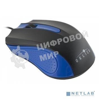 Мышь проводная Oklick 225M черный/синий, 1200 dpi, USB, кнопки - 3
