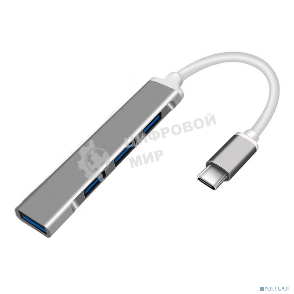 USB-концентратор ORIENT CU-323, Type-C USB 3.0 (USB 3.1 Gen1)/USB 2.0 HUB 4 порта: 1xUSB3.0 + 3xUSB2.0, USB штекер тип С, алюминиевый корпус, серебристый (31235)
