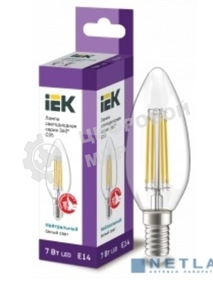 Лампа cветодиодная LED C35 IEK LLF-C35-7-230-40-E14-CL свеча прозр. 7Вт 230В 4000К E14 серия 360°