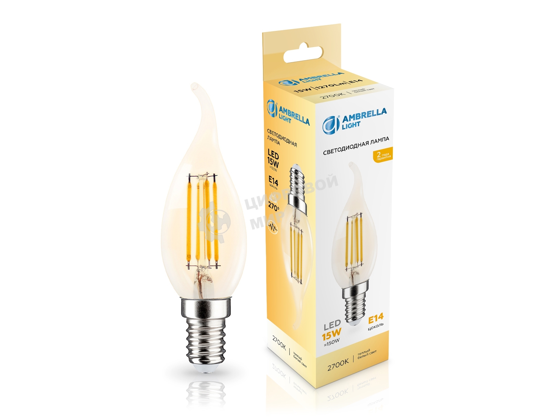 Лампа светодиодная 351523 Filament LED CF35 15W E14 2700K 220-240V