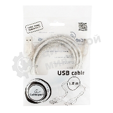 Кабель-удлинитель USB2.0 Pro Cablexpert CCF-USB2-AMAF-TR-6, AM/AF, 1,8м, экран, 2феррит.кольца, прозрачный, пакет