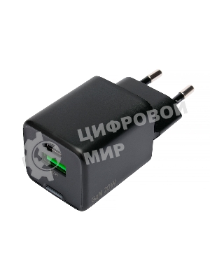 Зарядное устройство Cablexpert MP3A-PC-62, 20Вт GaN, 3А, QC4.0/PD, 1xUSB, 1xType-C, черный, пакет