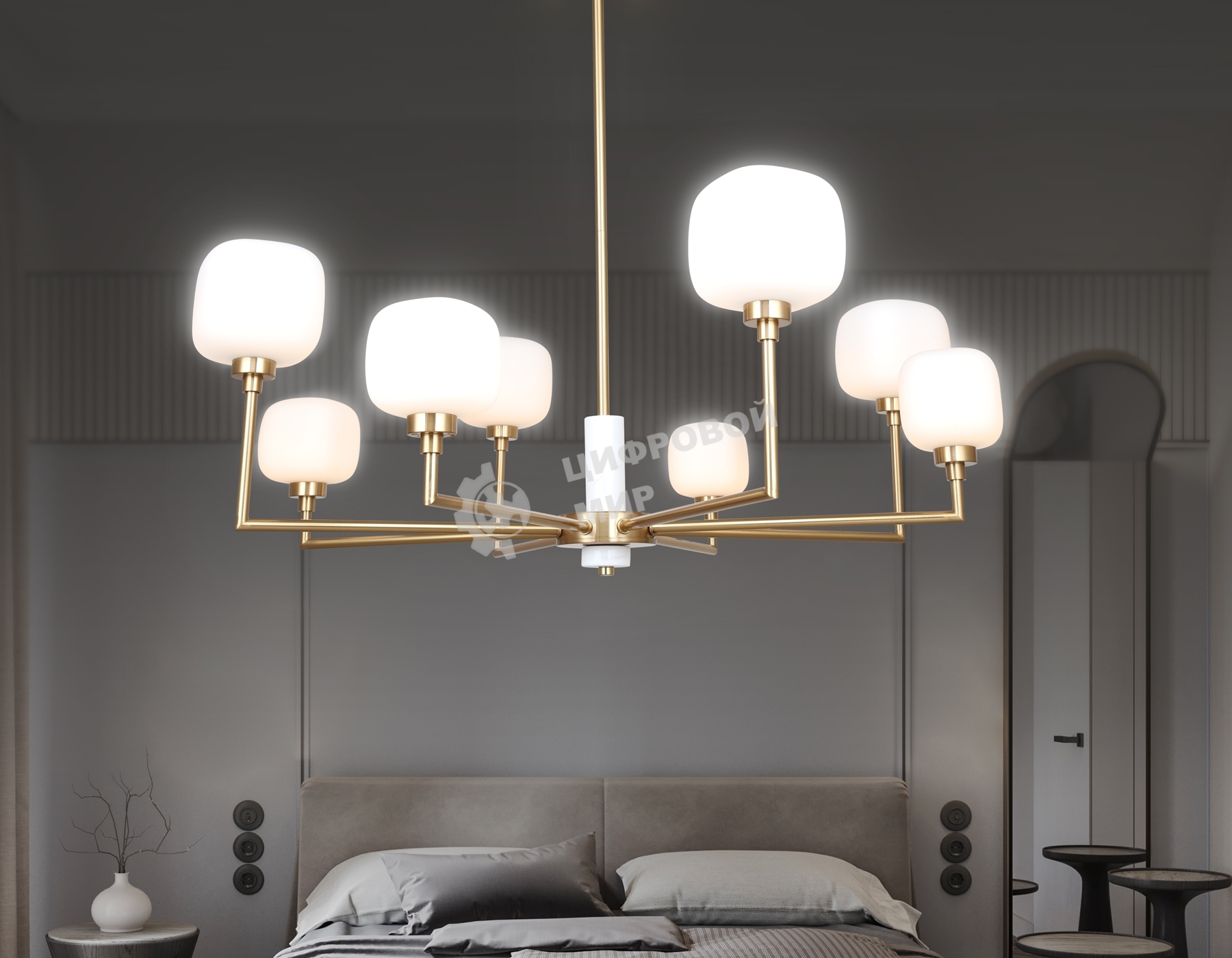 Люстра Ambrella light LH53017/8 BS/FR латунь/белый матовый G9*8 max 40W D830*680