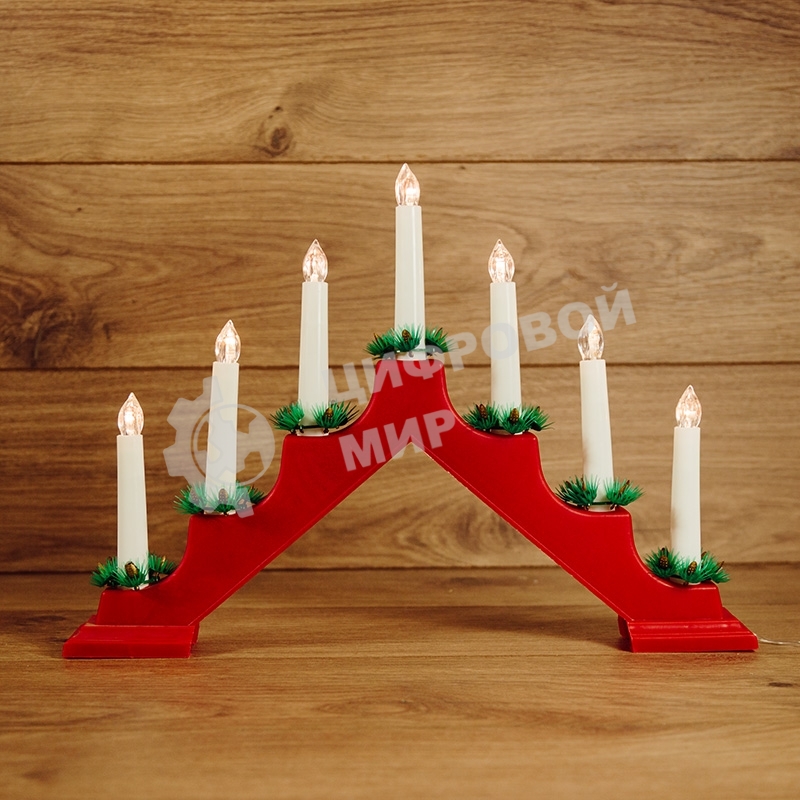 Горка новогодняя Neon-night 7 свечек корпус красн. свечение теплый белый