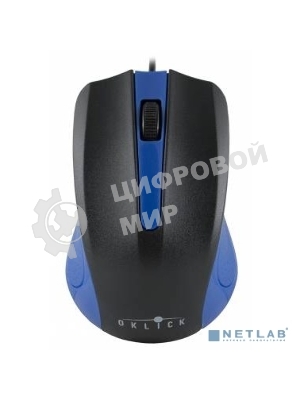 Мышь проводная Oklick 225M черный/синий, 1200 dpi, USB, кнопки - 3