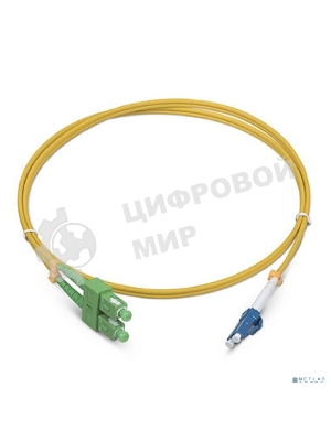 Комм. шнур оптический Cabeus Tight Buffer, Duplex SC/LC (APC/UPC), OS2 9/125, LSZH, 2м, Ø 2мм, синий хвостовик, цвет: жёлтый