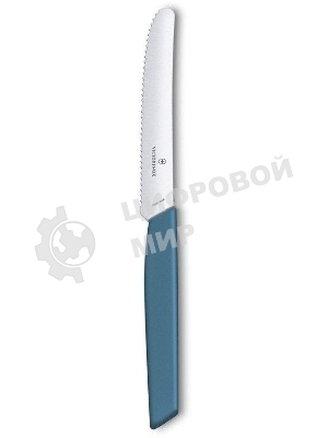 Нож кухонный Victorinox Swiss Modern (6.9006.11W2) стальной столовый для томатов лезв.110мм серрейт. заточка синий
