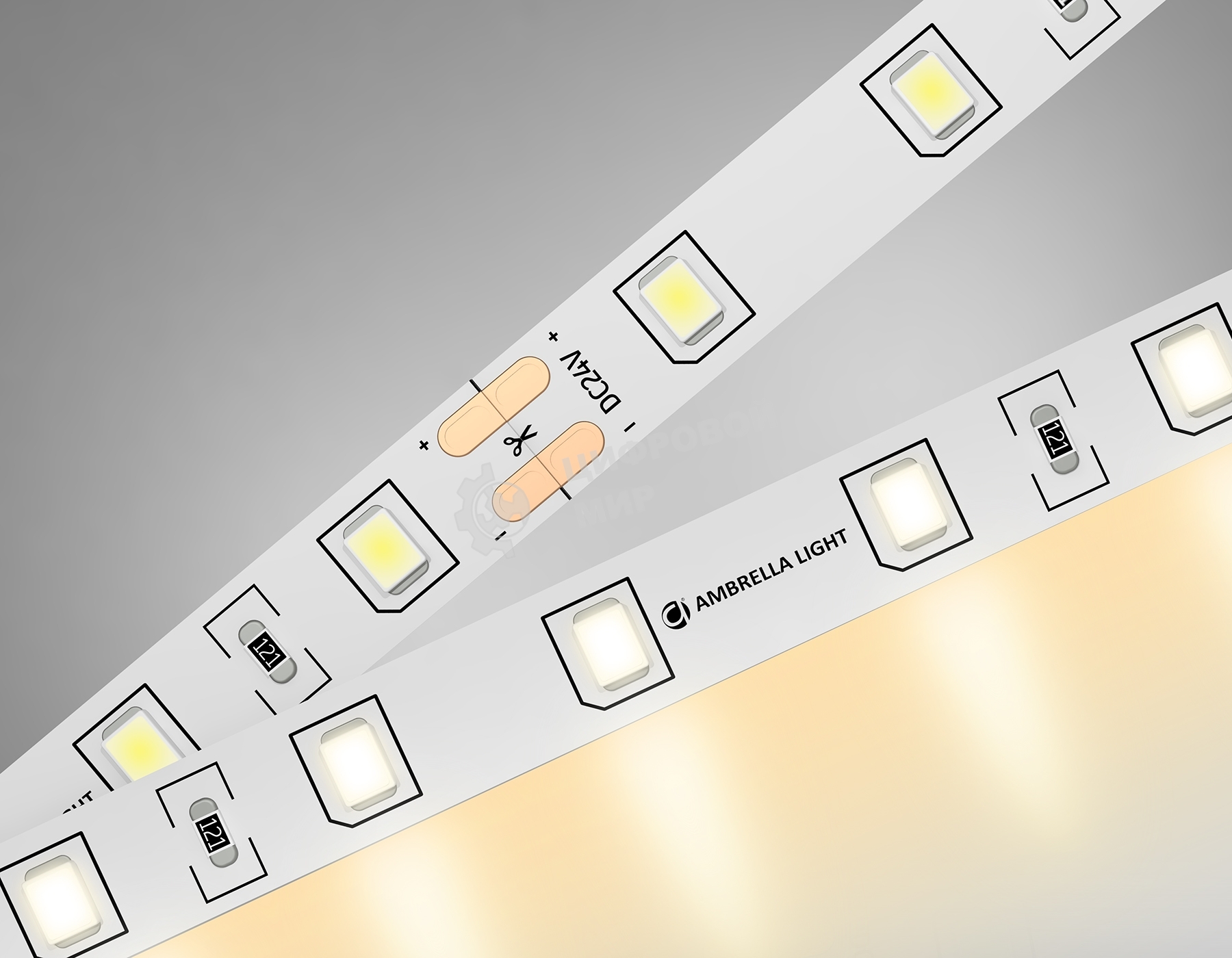 Светодиодная лента Ambrella light GS3001 2835 60Led/ 6W m/ 24V IP20 3000K/ 5000*8*1.2mm (2 конт.)