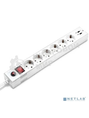 Сетевой фильтр Buro BU-SP1.8 USB 2A-W 1.8 м, 6 розеток, белый, коробка