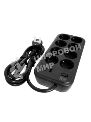 Сетевой фильтр Powercom SP-08 USB03AB 3,0 m 3.0м, 8 розеток, черный, коробка