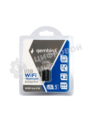 Сетевой адаптер WiFi+Bluetooth Gembird WNP-UA-013 900 Мбит, 2.4/5 ГГц, 2 антенны, USB, 802.11b/a/g/n/ac/ax, AIC8800M80