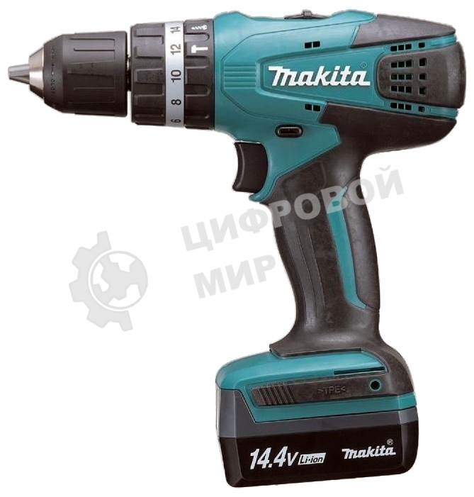 Дрель-шуруповерт аккумуляторная Makita HP347DWE, Аккумуляторная, 14.4В, 2 АКБ, Ударная, Кейс