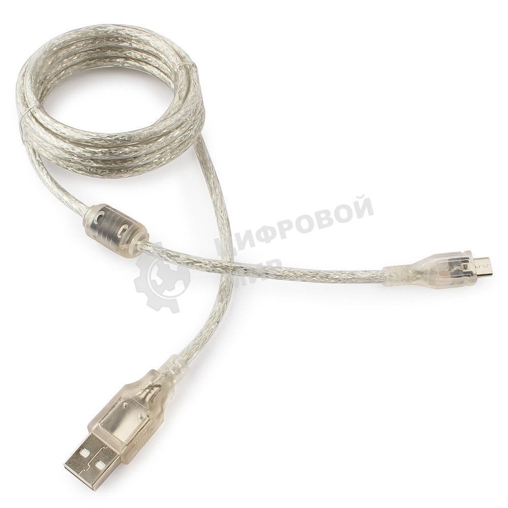 Кабель Cablexpert USB2.0 Pro, AM/microBM, 1,8м, экран, феррит.кольцо, прозрачны (CCP-mUSB2-AMBM-6-TR)