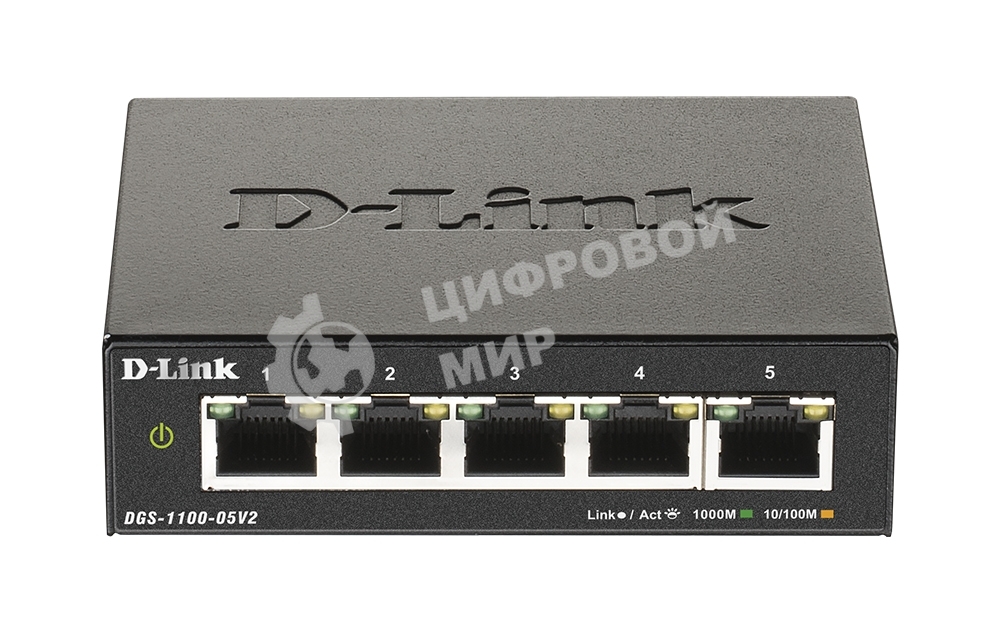 Коммутатор D-Link DGS-1100-05V2/A1A, L2 Smart Switch with 5 10/100/1000Base-T ports.8K Mac address, 802.3x Flow Control, Port Trunking, Port Mirroring, IGMP Snooping, 32 of 802.1Q VLAN, VID range 1-4094, Loopba