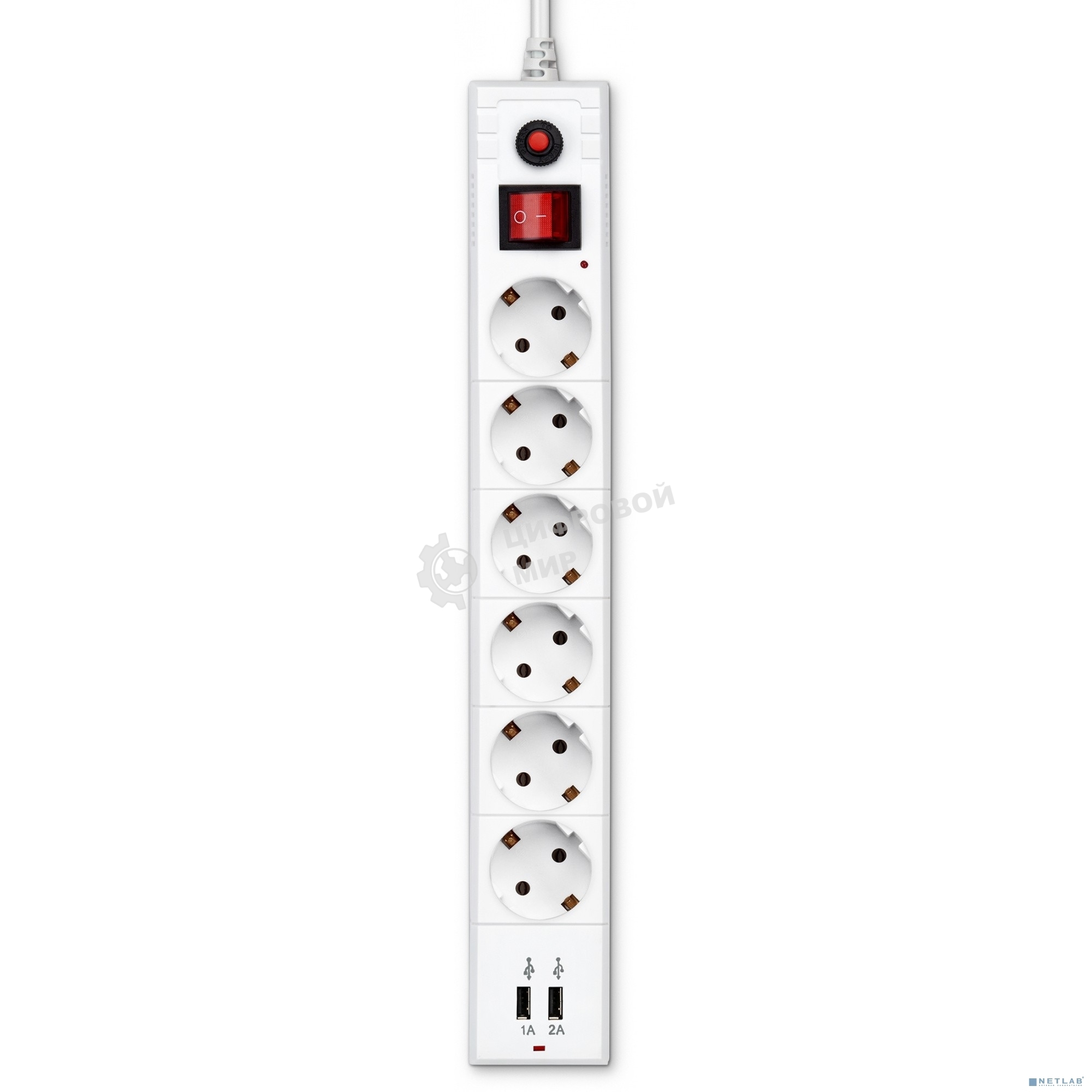 Сетевой фильтр Buro BU-SP1.8 USB 2A-W 1.8 м, 6 розеток, белый, коробка