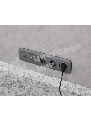 Комплект механизма компьютерной розетки RJ-45 экранированной с автоматической защитной шторкой OMEGA Антрацит серый QUANT (OP6620, VM185) MO662005