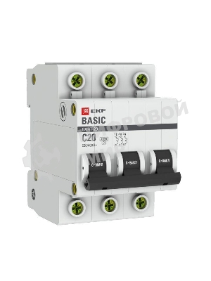 Выключатель автоматический модульный 3п C 20А 4.5кА ВА 47-29 Basic EKF mcb4729-3-20C