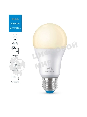 Лампа светодиодная WiZ Wi-Fi BLE 60W A60 E27 927 DIM1PF/6