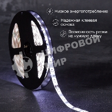 Лента светодиодная 5 м 12 В 2835 6500 К IP65 60 LED/м для БП с клеммами LAMPER