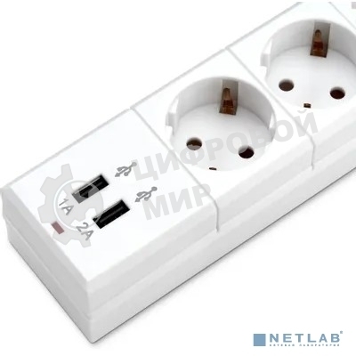 Сетевой фильтр Buro BU-SP1.8 USB 2A-W 1.8 м, 6 розеток, белый, коробка