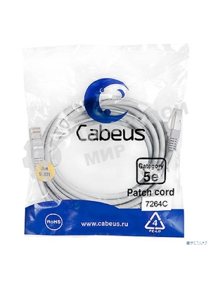 Шнур комм. Cabeus, кат. 5е, экр., F/UTP, RJ45/RJ45, PVC, AWG24, 3м, серый