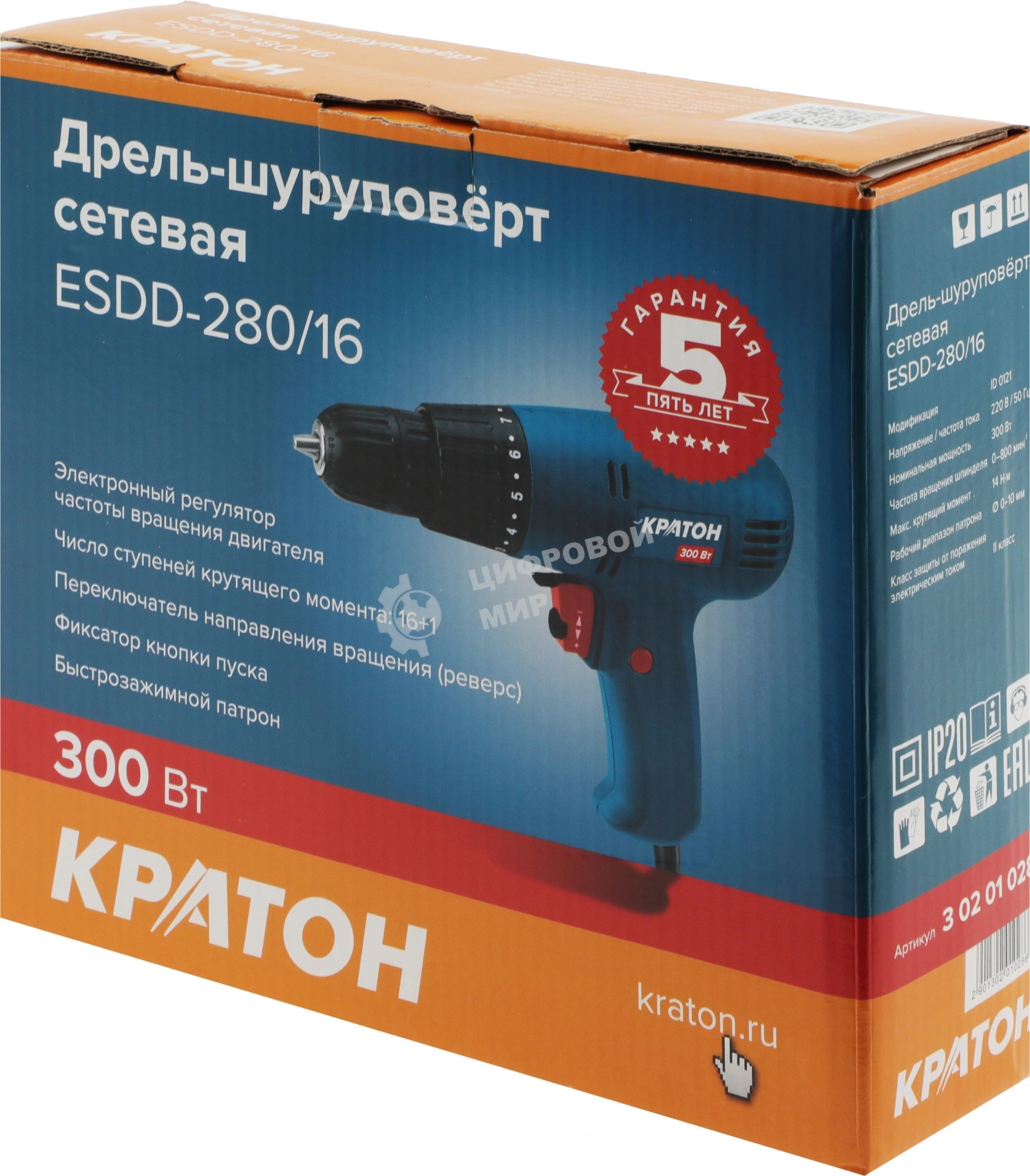 Дрель-шурповерт сетевая Кратон ESDD-280/16 3 02 01 028