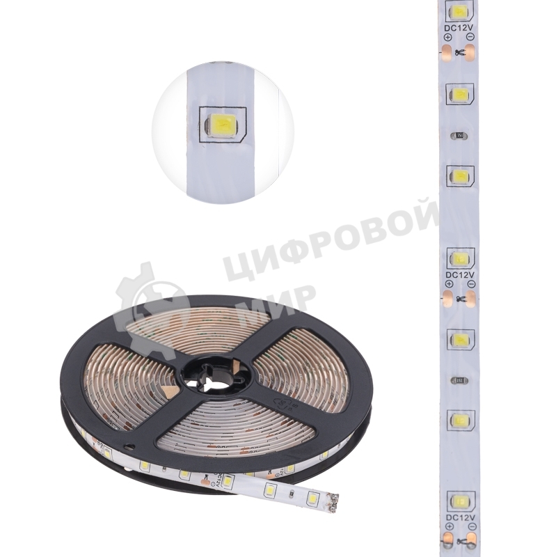 Лента светодиодная 5 м 12 В 2835 6500 К IP65 60 LED/м для БП с клеммами LAMPER
