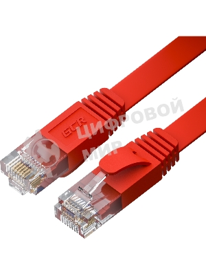 Патч-корд GCR PROF плоский прямой 2.0m, UTP медь cat.6, красный, 30 AWG, ethernet high speed 10 Гбит/с, RJ45, T568B, GCR-52859