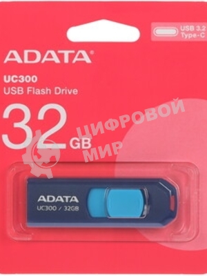 Флешка USB ADATA UC300 (ACHO-UC300-32G-RBK/GN), 32Gb, Type-C USB 3.2, R/W 100/30, черный/зеленый