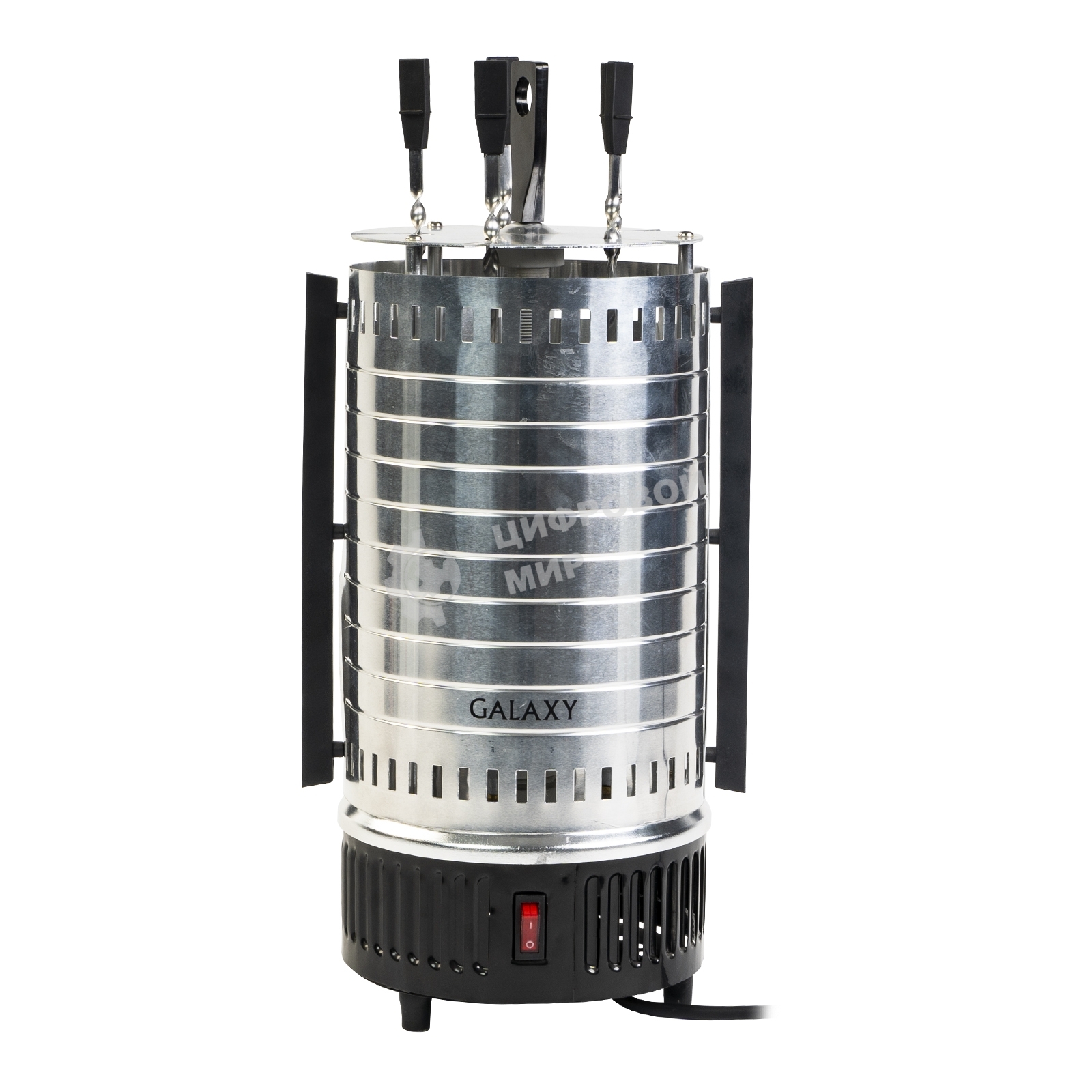 Шашлычница электрическая Galaxy Line GL 2610, серый, 1000 Вт, 5 шампуров из высококачественной нержавеющей стали, автоматическое вращение шампуров на 360°, долговечный керамический нагревательный элемент, защитный кожух из пищевого алюминия