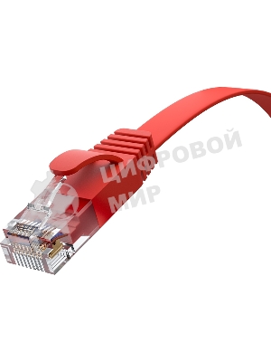Патч-корд GCR PROF плоский прямой 2.0m, UTP медь cat.6, красный, 30 AWG, ethernet high speed 10 Гбит/с, RJ45, T568B, GCR-52859