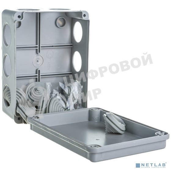 Коробка КМ41242 распаячная IEK UKO10-150-110-070-K41-55 для о/п 150х110х70 мм IP55 (RAL7035, 10 гермовводов)