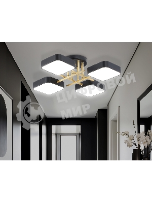 Люстра светодиодная на штанге Ambrella light FL516343/4 BK/GD черный/золото 72W 3000-6000K 550*550*150 (без ПДУ)