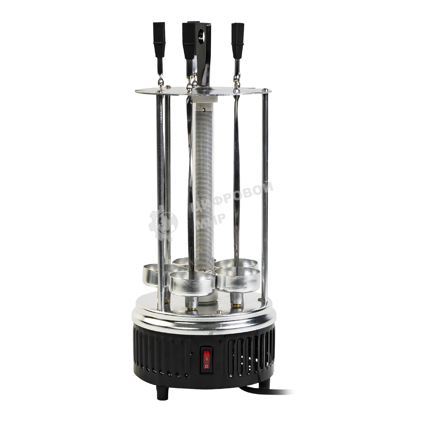 Шашлычница электрическая Galaxy Line GL 2610, серый, 1000 Вт, 5 шампуров из высококачественной нержавеющей стали, автоматическое вращение шампуров на 360°, долговечный керамический нагревательный элемент, защитный кожух из пищевого алюминия