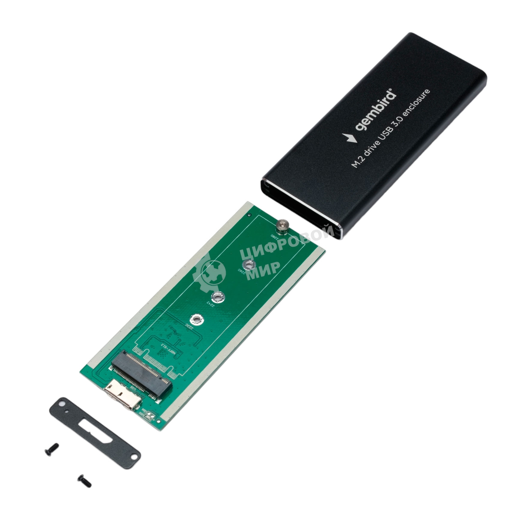 Внешний корпус Gembird EEM2-SATA-1 USB 3.0 для M2 SATA порт MicroB, металл, черный