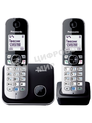 Телефон беспроводной (DECT) Panasonic KX-TG6812RU черный (труб. в компл.:2шт) АОН