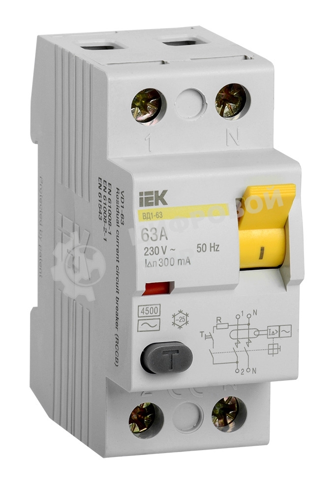 Выключатель дифференциального тока (УЗО) IEK MDV10-2-063-300 ВД1-63 2Р 63А 300мА IEK