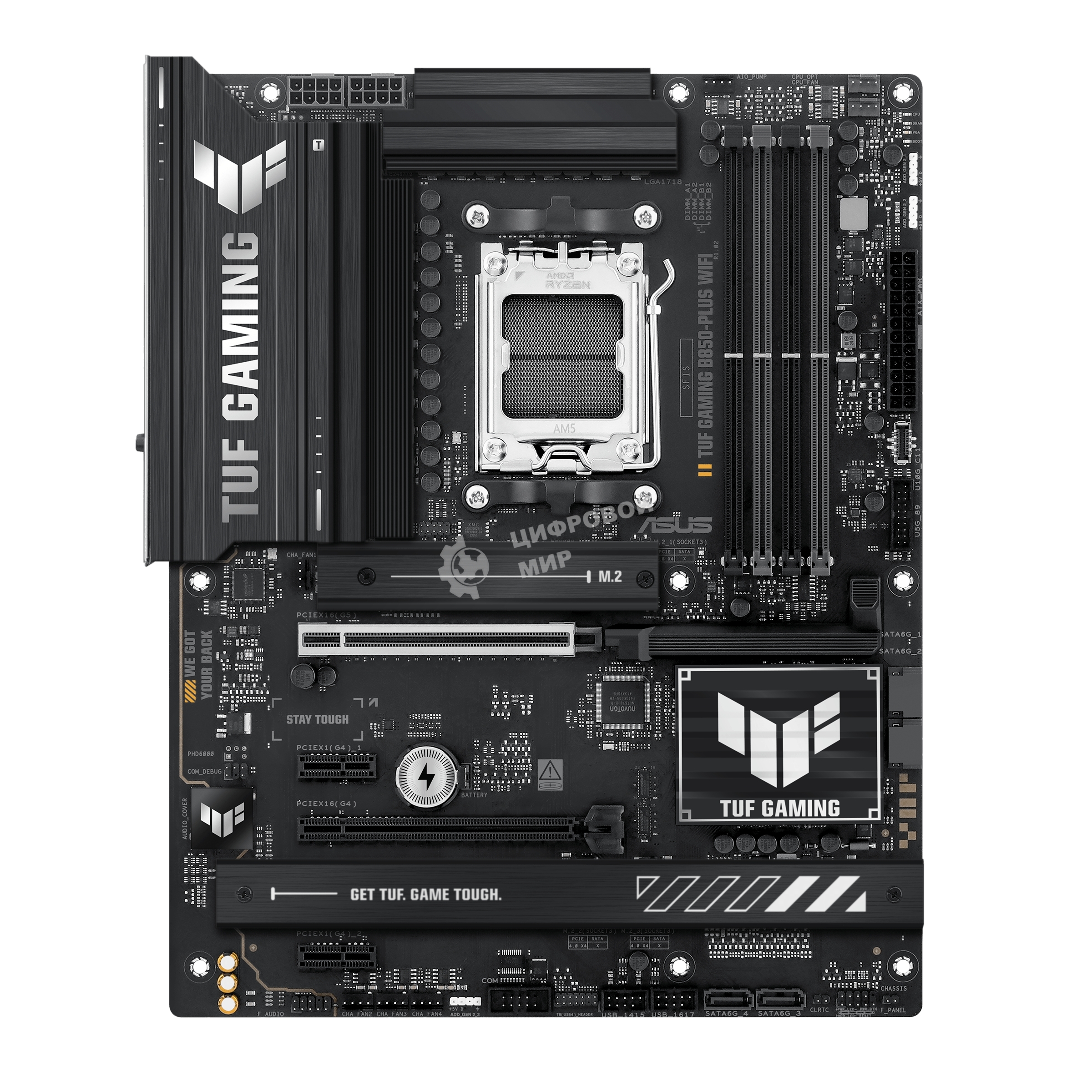Материнская плата ASUS TUF GAMING B850-PLUS WIFI, Socket AM5, AMD B850, 4xDDR5, 4xSATA, 3xM.2, 1xPCIe 5.0 x16, 1xPCIe 4.0 x16, 2xPCIe 4.0 x1, 1xHDMI, 1xDP, 1x 2.5Gb LAN, Wi-Fi 7, 3xUSB-A 10Gbps, 4xUSB-A 5Gbps, 1xUSB-C 20Gbps, 2xUSB-A 2.0, 5x3.5 мм, 7.1, A