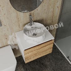 Комплект: тумба Bau Dream Blackwood 60, 1 ящик, Раковина круглая накладная BAU Element D41, мрамор, смеситель Hotel Dream, нерж сталь, выпуск клик клак хром