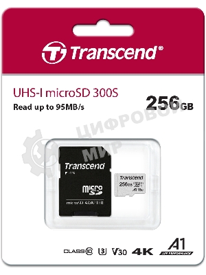 Флеш карта microSD 256Gb Transcend microSDXC Class 10 UHS-I U3, V30, A1, (SD адаптер), TLC