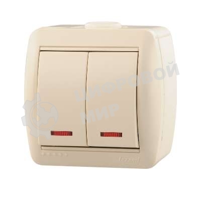 Выключатель 2-кл. ОП Ната 10А IP20 с подсветкой крем. LEZARD 710-0300-112