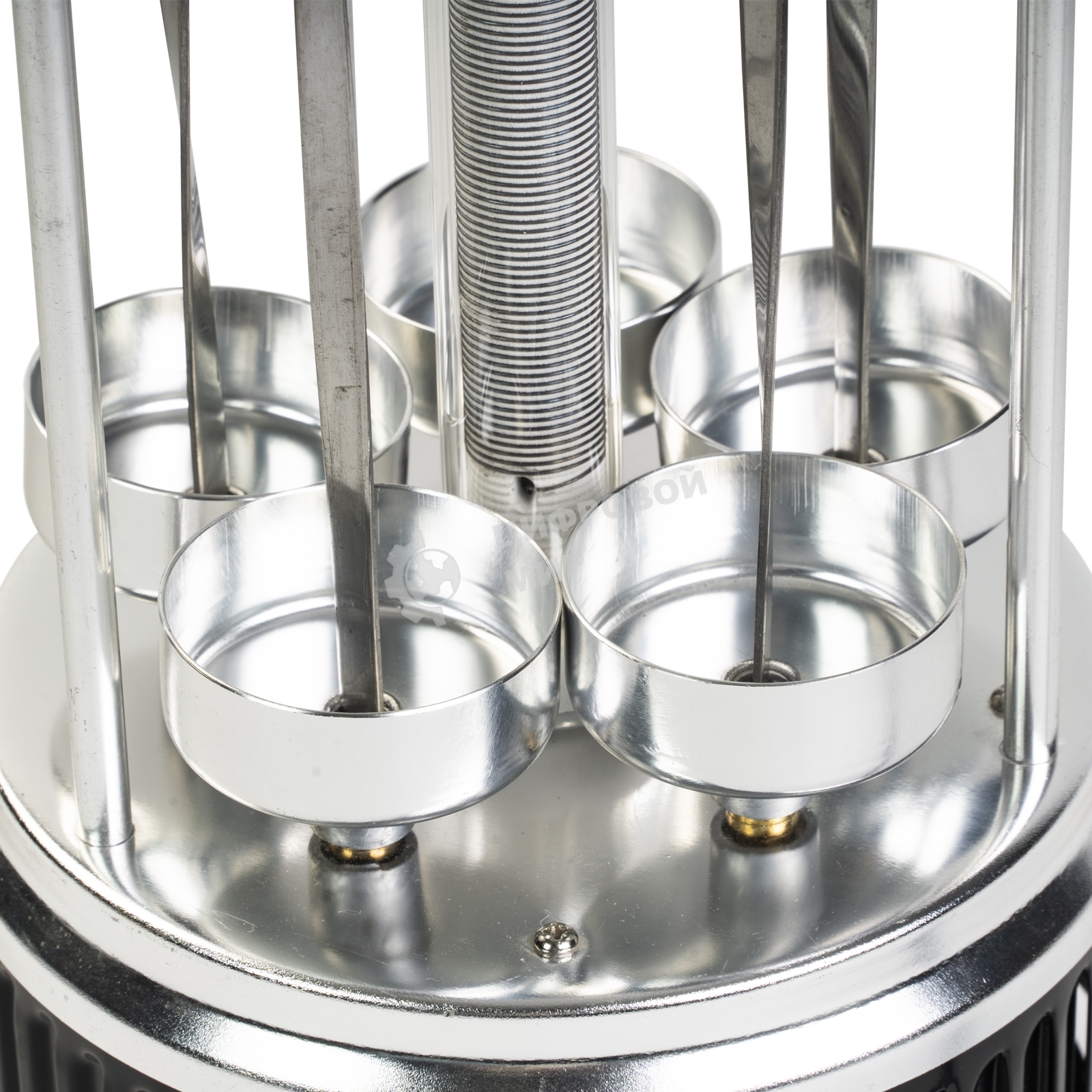 Шашлычница электрическая Galaxy Line GL 2610, серый, 1000 Вт, 5 шампуров из высококачественной нержавеющей стали, автоматическое вращение шампуров на 360°, долговечный керамический нагревательный элемент, защитный кожух из пищевого алюминия