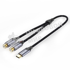 Переходник-разветвитель Vention гибкий USB-C M/2RCA F - 1м