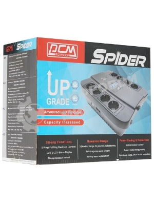 Источник бесперебойного питания Powercom Back-UPS SPIDER, Line-Interactive, LCD, AVR, 900VA/540W, Schuko, USB, black (1456263)