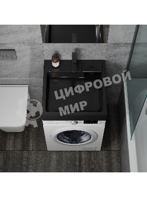 Комплект BAU 4 в 1: раковина над стиральной машиной BAU Stil 60х60,цвет антрацит кронштейны, сифон и смеситель Hotel Black, черный
