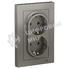 Розетка 2-м СП AtlasDesign 16А IP20 с заземл. в сборе сталь SchE ATN000924