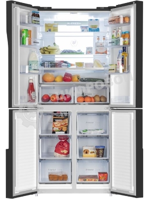 Холодильник Maunfeld MFF181NFB черный глянцевый, трехкамерный, 333/164л, морозилка сбоку, No Frost, Side by Side