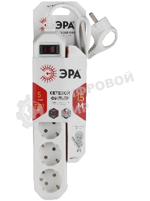 Сетевой фильтр ЭРА USF-5es-1.5m-W, 1.5 м, белый