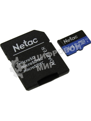 Флеш карта microSDHC 64Gb Netac P500 NT02P500STN-064G-R (с SD адаптером) 80Mb/s