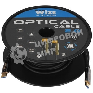 Кабель HDMI Wize AOC-HM-HM-10M оптический, 10 м, 4K/60HZ 4:4:4, v.2.0, ARC, 19M/19M, HDCP 2.2, Ethernet, черный, коробка